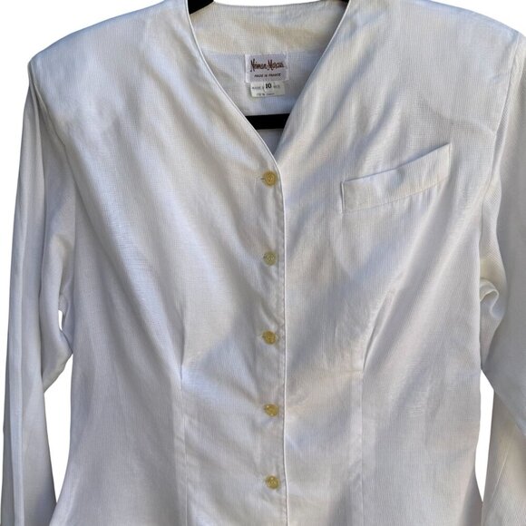 Neiman Marcus Vintage Womens French Cotton V Neck Cropped Peplum Hem Blouse 10 - Picture 10 of 10